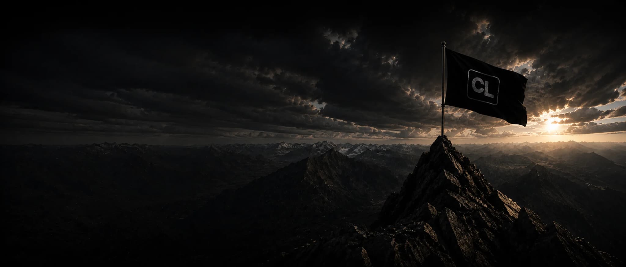 ChartsLeague flag on a mountain at sunset